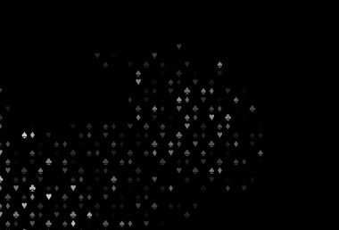 Koyu gümüş, kart işaretli gri vektör arkaplan. Kalplerin, maça, sinek ve elmasların işaretleriyle renkli bir değişim. Kitapçıklar, kumarhanelerin broşürleri..