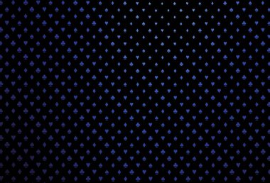 Kart işaretli koyu mavi vektör arkaplan. Oyun kartlarının izole sembollerine sahip soyut çizimler. Kitapçıklar, kumarhanelerin broşürleri..