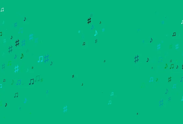 ライトブルー 音楽ノート付きグリーンベクトルテクスチャ メロディーのカラフルなシンボルを持つ抽象的なイラスト ファッション雑誌のテンプレート — ストックベクタ