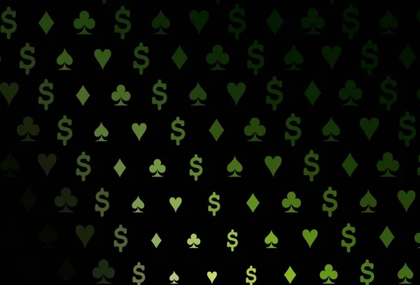 ギャンブルのシンボルで暗い緑のベクトルカバー ハート スペード クラブ ダイヤモンドの輝く装飾デザイン ポスター ギャンブルサイトのバナーのためのデザイン — ストックベクタ
