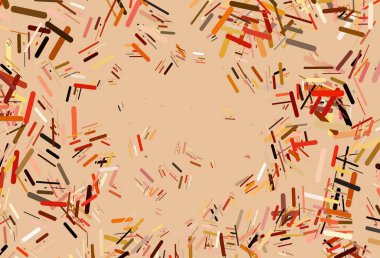 Açık sarı, renkli çizgileri olan turuncu vektör dokusu. Renkli çubuklarla gösterişli soyut çizimler. İş broşürleri, broşürler için desen.