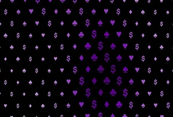Темно Фіолетовий Векторний Шаблон Покерними Символами Кольорові Ілюстрації Сердечками Піками — стоковий вектор
