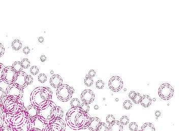 Noktalı açık pembe vektör arkaplanı. Doğa tarzında bulanık halkaları olan güzel renkli çizimler. Reklamlar, broşürler için desen.