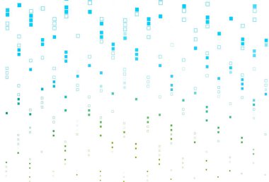 Açık mavi, kare biçiminde yeşil vektör şablonu. Renkli dikdörtgenlerle modern soyut çizimler. Cep telefonları için arka plan.