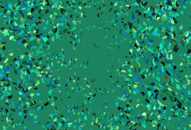 Açık yeşil, Memphis şekilli sarı vektör şablonu. Renkli rastgele şekillerle modern soyut illüstrasyon. Duvar kağıtları için zarif tasarım.