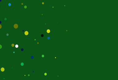 Açık mavi, benekli sarı vektör kapağı. Soyut arka planda bulanık kabarcıklar ve renkli gradyan. Marka kitabınız için şablon.