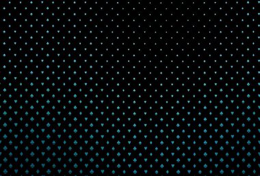 Poker sembollü koyu mavi vektör şablonu. Kalplerle, maça, sinek ve elmaslarla parlayan illüstrasyon. Reklam, poster ve kumar siteleri için tasarım.