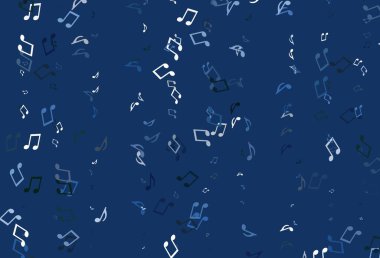 Müzik sembollü açık renkli bir vektör şablonu. Renkli melodi sembolleri olan soyut çizimler. Müzisyenlerin web siteleri için desen.