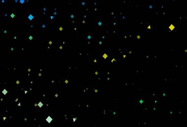 Lacivert, sarı vektör desenli çokgen daireler. Küreler, kareler ve çizgilerle soyut çizimler. Web siteleri için şablon kullanılabilir.