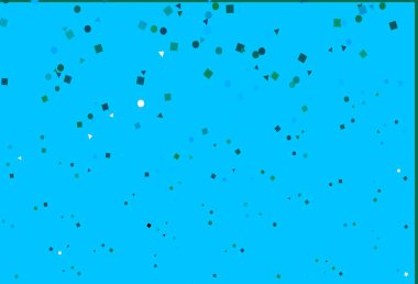 Açık mavi, çemberli çokgen şekilli yeşil vektör deseni. Küreler, kareler ve çizgilerle soyut çizimler. İş ilanları, broşürler, broşürler için desen