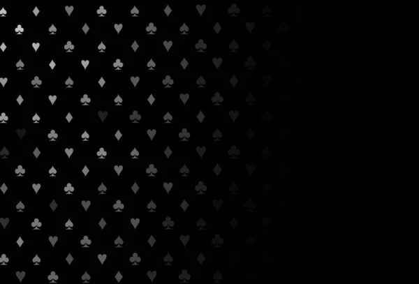 ダークシルバー ギャンブルのシンボルでグレーのベクトルカバー ハート スペード クラブ ダイヤモンドで輝くイラスト ポーカーゲーム イベントのチラシのパターン — ストックベクタ