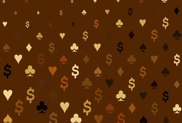 Koyu Sarı Poker Sembollü Turuncu Vektör Şablonu Kalplerle Maça Sinek — Stok Vektör