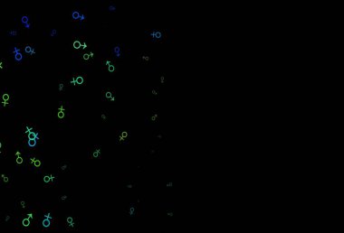 Koyu mavi, cinsiyet sembollü sarı vektör arkaplan. Renkli gradyan tarzında cinsiyet işaretli akıllı bir illüstrasyon. TV reklamları için basit tasarım.