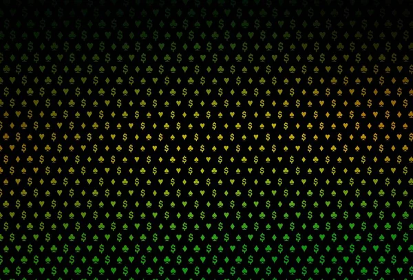 Dunkelgrüne Gelbe Vektorvorlage Mit Poker Symbolen Illustration Mit Herz Pik — Stockvektor