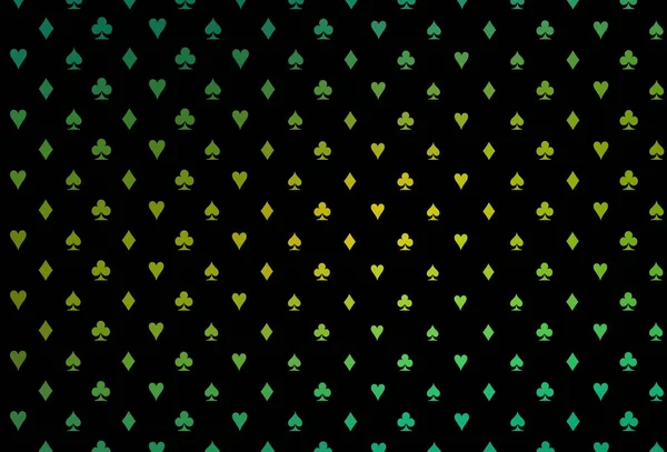 Koyu Yeşil Kart Işaretli Sarı Vektör Arkaplan Kalplerle Maça Sinek — Stok Vektör