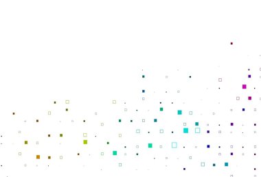 Aydınlık Çokrenkli, dikdörtgenli Gökkuşağı vektör düzeni, kareler. Soyut stil ve dikdörtgenlerle dekoratif tasarım. Reklamınız, posteriniz, afişiniz için en iyi tasarım.