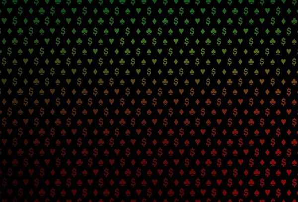 トランプで濃い緑 赤のベクトルテクスチャ ハート スペード クラブ ダイヤモンドのセットでイラスト カジノのあなたのビジネス広告のためのスマートデザイン — ストックベクタ