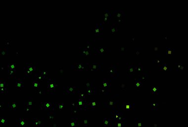 Koyu yeşil, sarı vektör arkaplan çizgiler, daireler, eşkenar dörtgenler. Çemberler, üçgenler ve küplerle soyut gradyan çizimi. Reklamlar için desen.