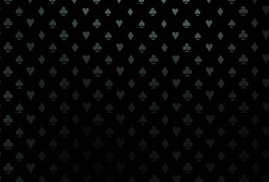 Kart sembollü koyu siyah vektör deseni. Kalplerin, maça, sinek ve elmasların bulanık dekoratif tasarımı. Reklam, poster ve kumar siteleri için tasarım.