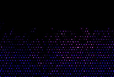 Koyu pembe, üzerinde İngilizce semboller olan mavi vektör kapağı. Renkli Latin alfabesiyle soyut illüstrasyon. Bu model reklam, broşür ve eğitim broşürleri için kullanılabilir..