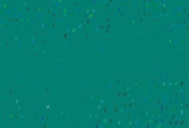 Açık mavi, cinsiyet sembollü sarı vektör arkaplan. Gradyan renkli erkek, soyut tarzda kız sembolleri. Randevu siteleri için temel tasarım.