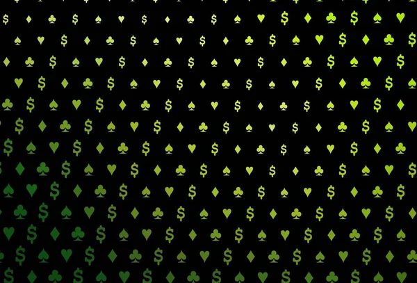 Modello Vettoriale Verde Scuro Con Simboli Poker Gradiente Colorato Con — Vettoriale Stock