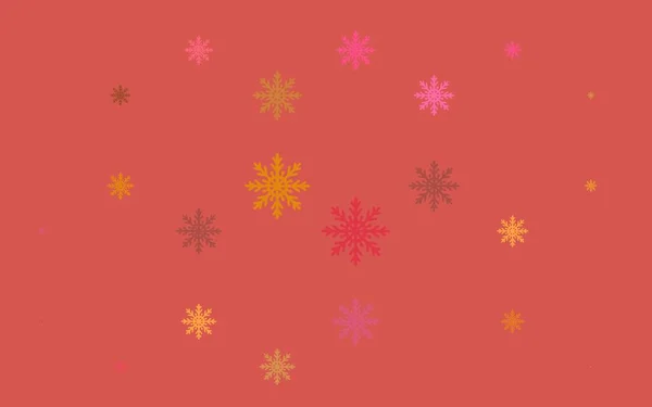 Hellroter Gelber Vektorhintergrund Mit Weihnachtsschneeflocken Dekorative Leuchtende Illustration Mit Schnee — Stockvektor