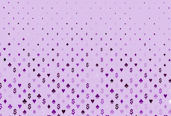 Світло Пурпурова Векторна Текстура Гральними Картами Блискуча Ілюстрація Серцями Лопатами — стоковий вектор