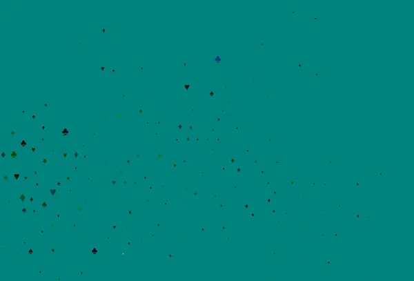 Синий Зеленый Векторный Фон Карточными Знаками Цветная Иллюстрация Червями Лопатами — стоковый вектор
