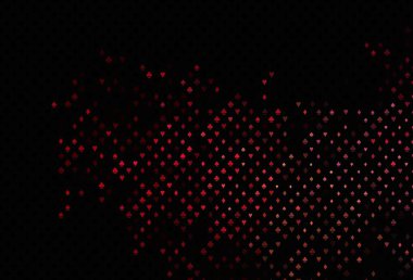 Koyu kırmızı, iskambil kağıtlı sarı vektör dokusu. Kalplerle, maça, sinek ve elmaslarla parlayan illüstrasyon. Kumarhane reklamınız için akıllı tasarım.