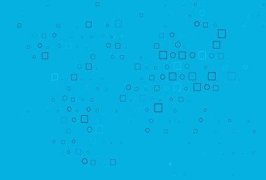 Açık mavi, üzerinde noktalar, noktalar ve küplerle yeşil vektör arkaplanı. Soyut tarzda dekoratif tasarım, daireler, dikdörtgenler. Posterler, afişler için tasarım.