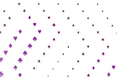 Kumarın sembolleriyle açık mor vektör örtüsü. Kalplerin, maça, sinek ve elmasların bulanık dekoratif tasarımı. Poker oyunları ve etkinlikler broşürleri için desen.