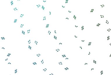 Açık mavi, müzik elementli yeşil vektör deseni. Renkli gradyan notaların parlak çizimi. Duvar kağıtları için modern tasarım.
