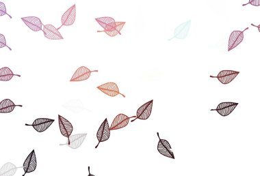 Açık pembe, sarı vektör elle boyanmış arka plan. Renkli yapraklı eskiz karalamalar. İş tasarımınız için yepyeni bir tarz.