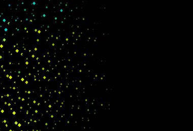 Koyu yeşil, sarı vektör desenli, çemberli, küplü. Renkli daireler, üçgenler, kareler çizilmiş bir resim. İniş sayfası için modern şablon.