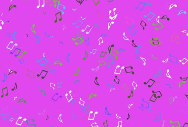 Müzik sembollü açık renkli bir vektör şablonu. Soyut tarzda dekoratif tasarım ve müzik şekilleri. Fasion dergileri için şablon.