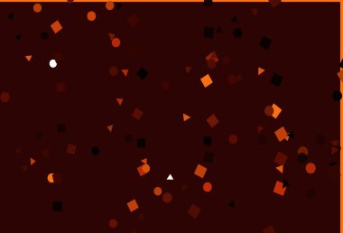 Açık kırmızı, sarı vektör daire şeklinde çokgen kaplamalı. Soyut tarzda dekoratif tasarım, çizgiler, noktalar, küplerle. İniş sayfası için modern şablon.