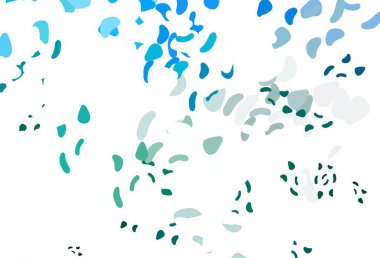 Açık mavi, Memphis şekilli yeşil vektör şablonu. Renkli rastgele şekillerle modern soyut illüstrasyon. Duvar kağıtları için zarif tasarım.