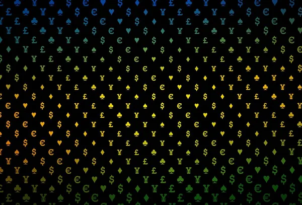 Dark Multicolor Rainbow Vektor Template Mit Poker Symbolen Leuchtende Illustration — Stockvektor