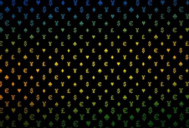 Oyun kartlarıyla koyu kırmızı vektör dokusu. Oyun kartlarının izole sembollerine sahip soyut çizimler. Reklam, poster ve kumar siteleri için tasarım.