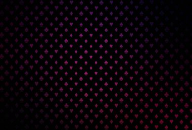 Koyu pembe vektör dokusu ve oyun kartları. Renkli resimler, kalpler, maça, sinek, elmas. Kitapçıklar, kumarhanelerin broşürleri..
