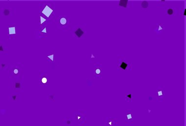 Hafif Mor vektör arkaplanı üçgenler, daireler, küplerle. Daireler, çizgiler, rengarenk eşkenar dörtgenler. Reklamlar için desen.