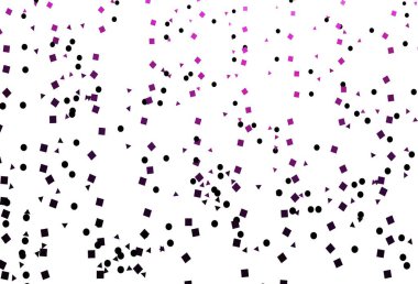 Kristallerle, dairelerle, karelerle açık pembe vektör şablonu. Soyut tarzda dekoratif tasarım, çizgiler, noktalar, küplerle. İniş sayfası için modern şablon.