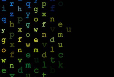 Koyu mavi, latin alfabesi olan sarı vektör düzeni. Beyaz arkaplanda gradyanı olan renkli alfabe işaretleri. Üniversite reklamınız için akıllıca bir tasarım..