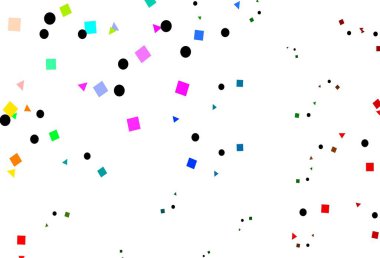 Aydınlık Çokrenkli, gökkuşağı vektör dokusu dairesel ve küp şeklinde. Soyut tarzda dekoratif tasarım, çizgiler, noktalar, küplerle. Reklamlar için desen.