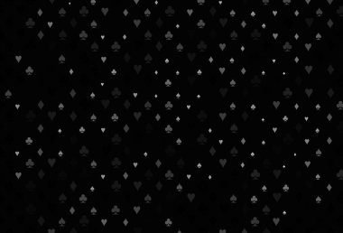 Koyu gümüş, kart elementleriyle birlikte gri vektör düzeni. Kupa, maça, sinek ve elmasların olduğu bir resim. Kitapçıklar, kumarhanelerin broşürleri..