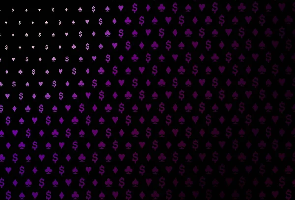 暗紫色矢量布局与卡片的元素 闪烁着抽象的草图 带有孤立的扑克牌符号 赌场名片模版 — 图库矢量图片