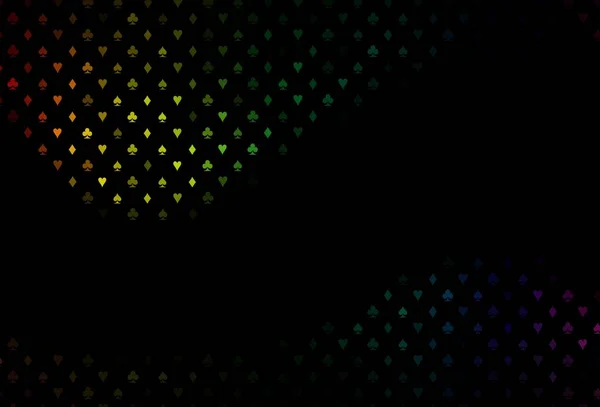 カードのシンボルと暗い多色 虹ベクトルパターン ハート スペード クラブ ダイヤモンドの輝く装飾デザイン パーティーの広告 ラスベガスでのイベントのパターン — ストックベクタ