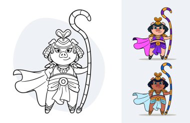 Renk varyasyonları örnekleri olan eski bir Mısırlı kraliçe domuzu olan çocuklar için vektör karikatür.