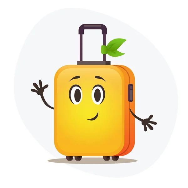 大的黄色塑料行李箱，车轮上，带伸缩手柄，等待度假。. — 图库矢量图片